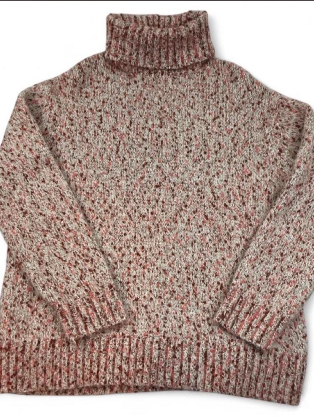 Lou and Grey- Turtleneck Speckled Knit Sweater - Pink/Cream